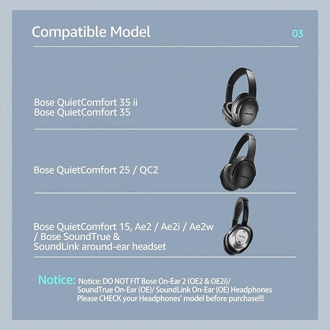 Fabric Comfort - Wzsipod Ear Pads for Bose Quiet Comfort 25/QC25 Headphones, Compatible with QC35 QC35ii QC45 QC15 & More Series, Replacement Exclusive Styles,s2
