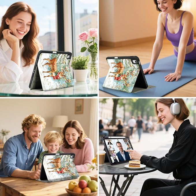 Vimorco Christmas Case for iPad (A16) 11th/10th Gen 11/10.9 inchAntlers | Multi-Angle Viewing Protective Folio Stand Shockproof CoverPencil HolderSupport Touch IDAuto Wake/SleepEssential Gift