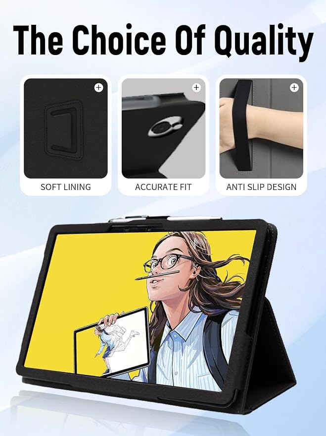 Case for Wacom MovinkPad 11 Tablet 11 Inch (Black) | PU Leather Folding Cover with Pen Holder and Wrist Strap Business Travel Portable