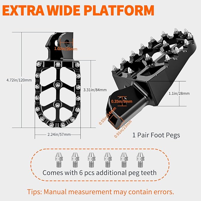 Nilight Motorcycle Foot Pegs Dirt Bike Footpegs Fit for Surron Light Bee X/S E Ride Pro SS CRF150F CRF230F CRF250F X160 X260 KDX200 XR125L XR150L Heavy Duty CNC Foot Rests Pegs Pedal, Black