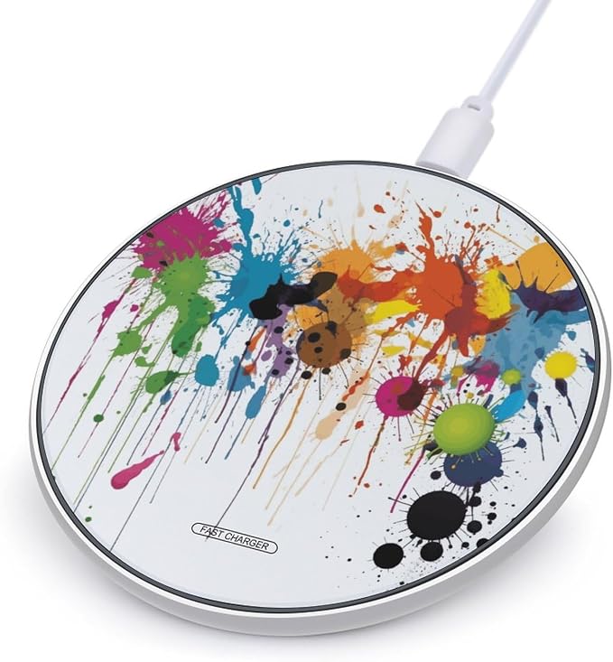 Abstract Paint Splashes Wireless Charger with USB CableAluminum Alloy Frame 10W Max Compatible Fast Wireless Charging Pad- 3.2ft Cable Included for Travel Home Office Desk