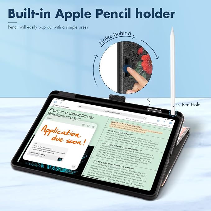 Dteck for iPad A16/10th Generation 10.9 Inch 2022 Case with Pencil HolderPremium PU Leather Folio Multiple Viewing Angles Stand Cover Auto Wake/Sleep Protective Tablet Cases for Women MenBookshelf