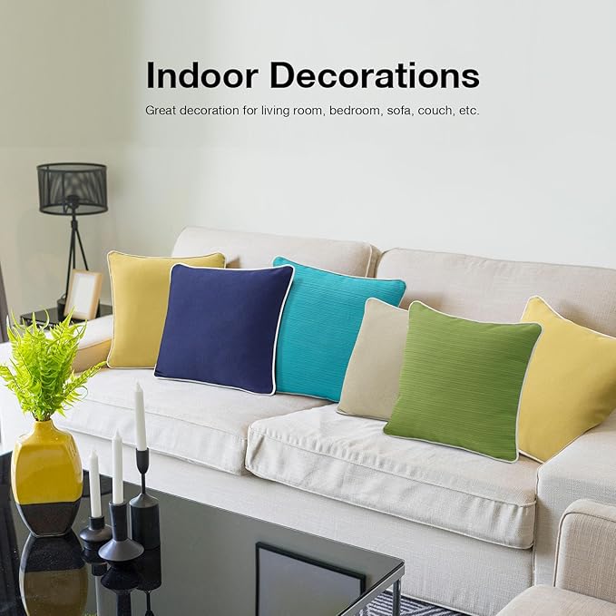 Decorative Outdoor Water Repellent Throw Pillows with Inserts, Set of 4, 16" x16" Pillows for Patio, Backyard, Bed, Couch, and Patio Furniture, Aqua Green
