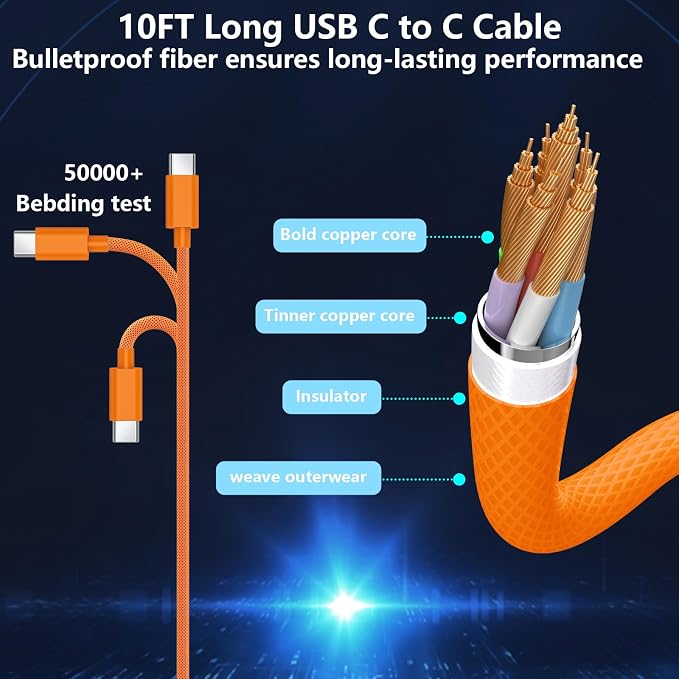 iPhone 17 Pro Max Charger Fast Charging [2-Pack] 40W USB C MFi Certified Fast Charger Block with 2x10FT Woven Type C to C Cable for iPhone 17/Pro Max/Pro/Air/16/16 Pro Max/15/iPad – Orange