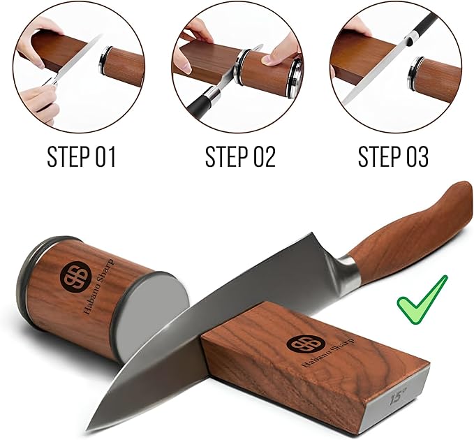 Habano Sharp Rolling Knife Sharpener Kit - Diamond Sharpening Tool for Steel of Any Hardness, Knife Sharpener Stone with 15 & 20 Degree Magnetic Angle Support for Kitchen Knives, Easy to Use(Brown)
