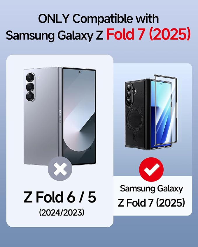 LeYi for Z-Fold-7 Case: Built-in Screen Protector Mag-Safe Leather Black | Galaxy Z fold 7 Case Magnetic Full Body Shockproof Hinge Protection Dual Layer Heavy Duty Z Fold7 Case para Samsung Fold