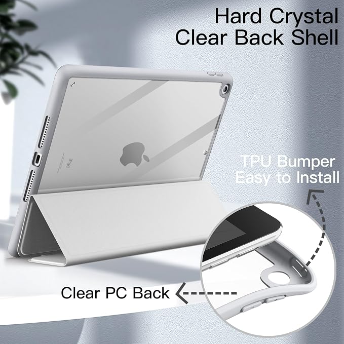 JETech Case Cover for iPad 9th/8th/7th Gen 10.2 Beige | Clear Transparent Back Pencil Holder Slim Shockproof Protection Tri-Fold Stand Auto Wake/Sleep