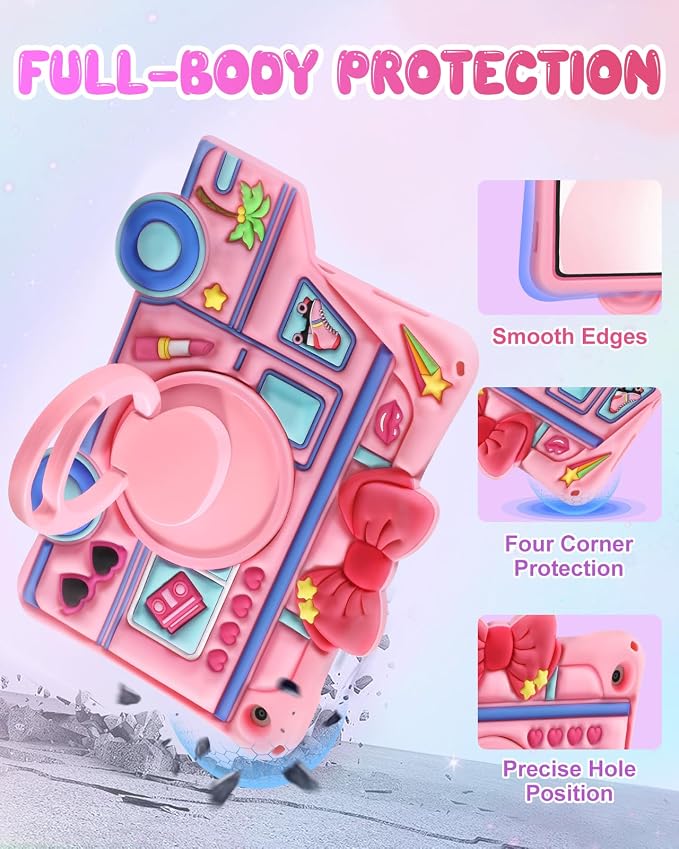 for iPad 10th Generation Case 10.9 Inch 2022 for iPad A16 Case 11th Generation - for Girls Cute Girly Kawaii 3D Cartoon Design with Rotating Stand &amp Strap Silicone Cover for Apple 10th/11th