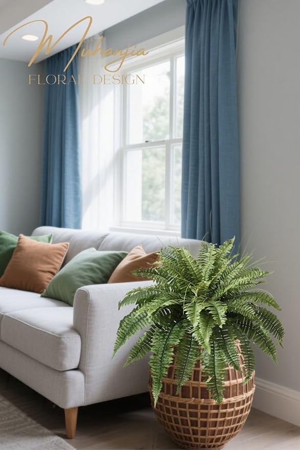 37" Silky Artificial Boston Fern Bush,Set of 2, Fake Fern Large Hanging Plant That Look Real for Outdoors Home Decor,46Branches. (37" 2pcs46Fronds)