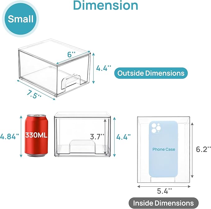 Vtopmart 10 Pack Clear Small Stackable Storage Drawers,Acrylic Bathroom Makeup Organizer,Plastic Storage Bins For Vanity, Undersink, Kitchen Cabinets, Pantry, Home Organization