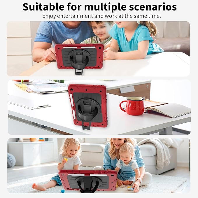 Case for iPad 9th/8th/7th Generation10.2 Shockproof 360 Rotating Stand Shoulder Hand Strap with Pencil Holder for iPad 10.2 inch 2021/2020/2019 Case (Black)