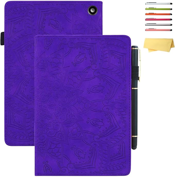 for Kindle Fire HD 8 Tablet (only Fits 10th Generation) &amp Fire HD 8 Plus 8 Case 2020 with Stand/Pencil Holder/Card Pocket/Elastic Band Embossed PU Leather Floral Cover Brown Peacock Flower