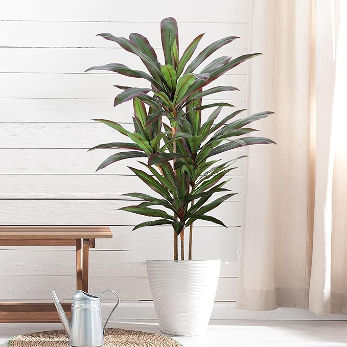 Dracaena Artificial Plant 4ft Red Yucca Silk Tree Faux Plants Indoor Tall Fake House Floor Plants Realistic Artificial Trees for Home Office Decor Indoor Outdoor Housewarming Gift