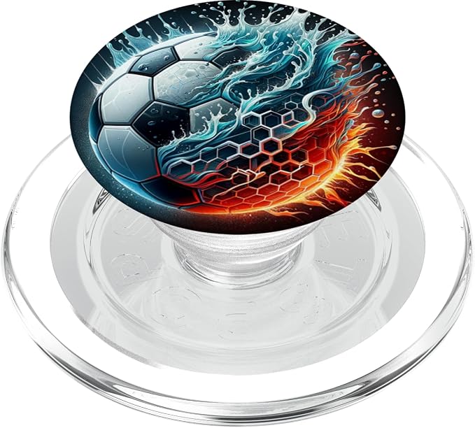 Dynamic Soccer Ball in Water and Fire PopSockets PopGrip for MagSafe
