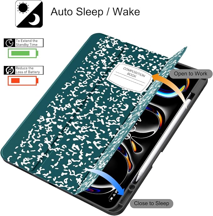 Soke Case for New iPad Pro 13 Inch (M5/M4 2025/2024 Release) with Pencil Holder Trifold Stand Shockproof [Support Apple Pencil Charging + Auto Wake/Sleep] Soft TPU Back Cover Book Black