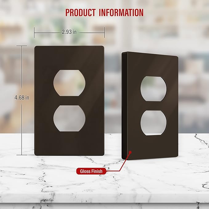 ENERLITES SI8821-BR Duplex Outlet Receptacle Cover, Screwless Wall Plate, Standard Size, 1-Gang 4.68" x 2.93", Unbreakable Polycarbonate Thermoplastic, UL Listed, SI8821-BR-5PCS, Brown, 5 Pack