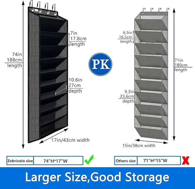 Shoe Organizer,70 Pounds Large Capacity,20-30-Pair Over The Door Shoe Organizer,10 Tiers Shoe Rack for Closet,New Upgrade Anti-Scratch Heavy Duty Hook and Bamboo Material Baffle,Grey/Black