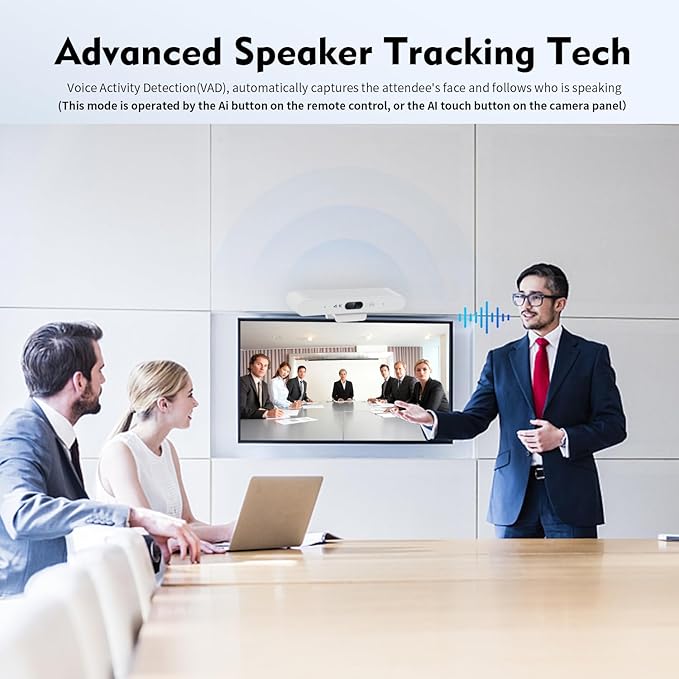 TOALLIN 4K Conference Room Webcam with Mic and Speaker, Ai Auto-Framing & Voice-Tracking, USB Video Bar, All-in-One Video Conference Camera for Online Meetings, Video Calls