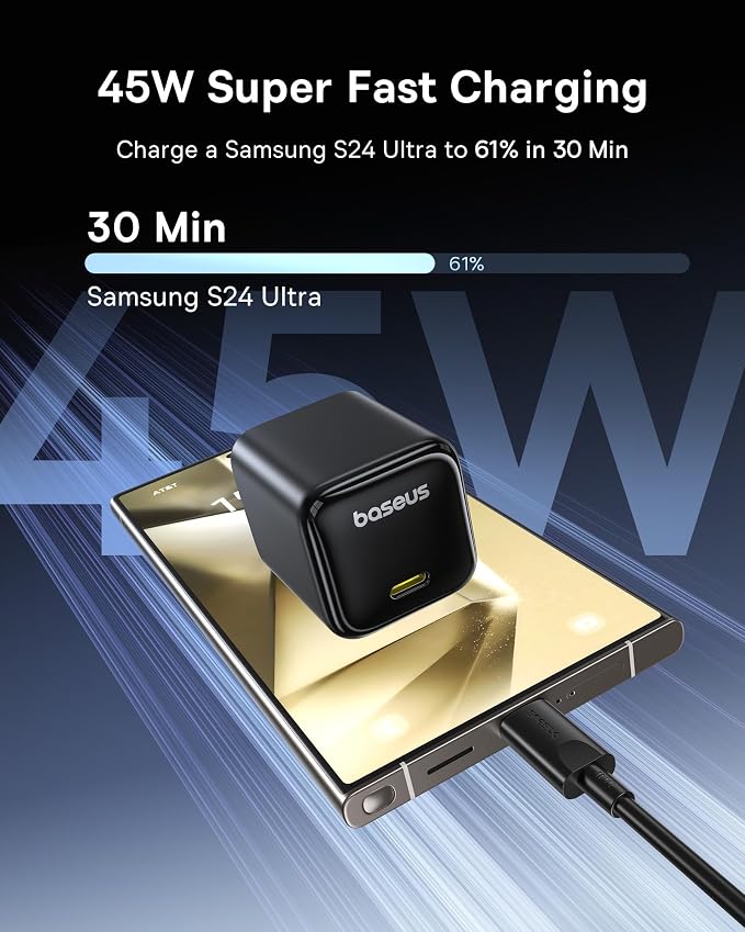 Baseus 30W USB C Charger Block 2 Pack Fast Charger Type C with USB-C Cable Compact Wall Charger for iPhone 17/16/15 Series iPad Galaxy S26/S25 Ultra and MacBook Air Black
