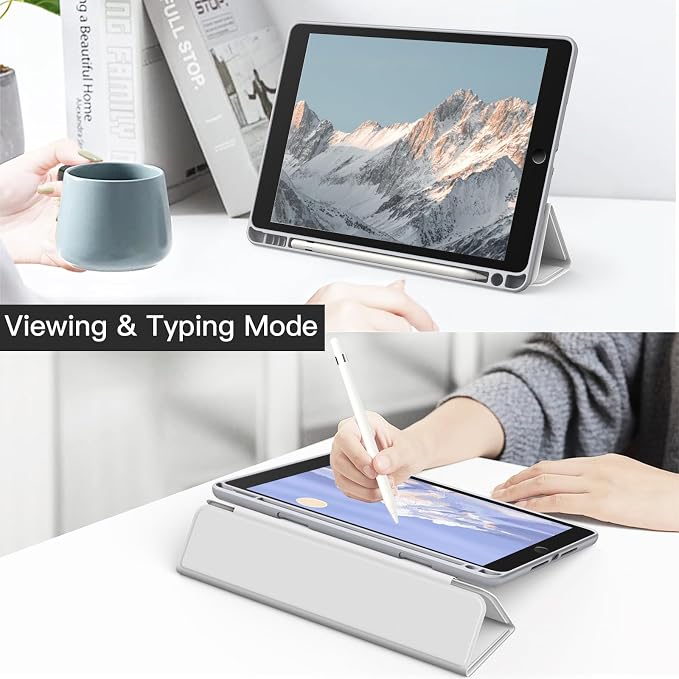 JETech Case Cover for iPad 9th/8th/7th Gen 10.2 Beige | Clear Transparent Back Pencil Holder Slim Shockproof Protection Tri-Fold Stand Auto Wake/Sleep