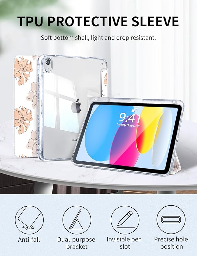 Case for iPad A16 11th/10th Generation 2025/2022 10.9 Inch Slim Trifold 10th Clear Back Transparent Cover with Pencil Holder &amp Auto Sleep/Wake Cover