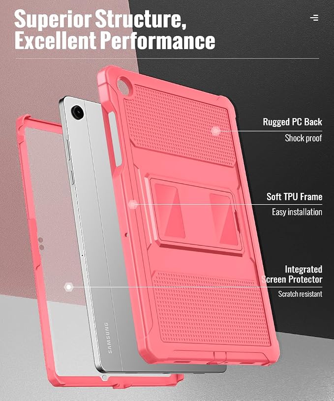 MoKo Shockproof Case Fit Samsung Galaxy Tab A11+ Plus/ A9+ 11 Inch | Full Body Rugged Stand Back Cover with Built-in Screen Protector for Galaxy Tab A11+/ A9+ Tablet Light Gray