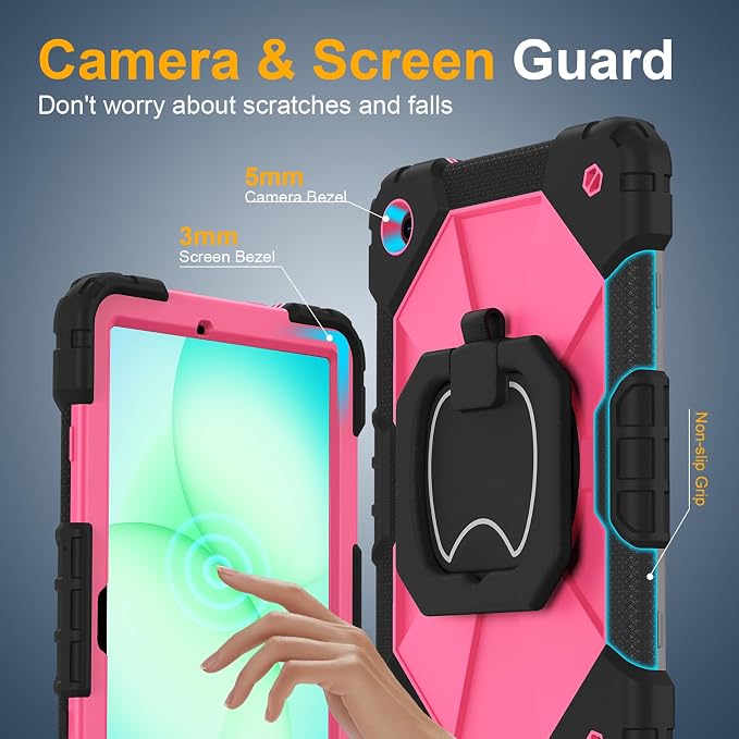 Case for Samsung Galaxy Tab A9 Plus 11 Inch 2023 Ubearkk Rugged Case for Samsung Galaxy A9+ Tablet SM-X210/X216/X218 with Screen Protector 360 Rotating Stand Shoulder Strap Pen Holder Black