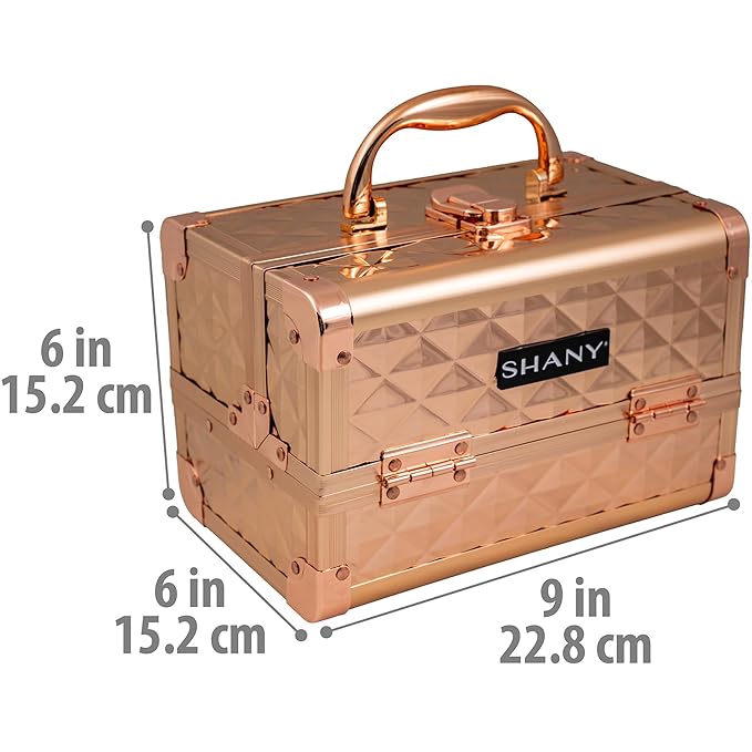 SHANY Chic Makeup Train Case Cosmetic Box Portable Makeup Case Cosmetics Beauty Organizer Jewelry storage with Locks, Multi trays Makeup Storage Box with Makeup Mirror - Rose Gold