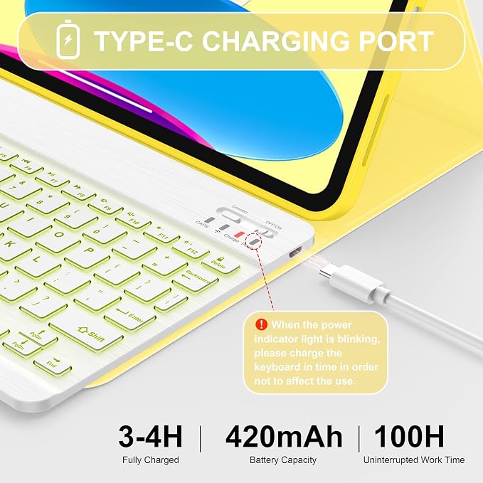Soke for iPad (A16) 11th/10th Gen Case with Keyboard Black Marble | For iPad 11/10.9 inch(2025/2022) 7 Color Backlight Magnetic wireless Detachable Keyboard Case Built-in Pencil Holder