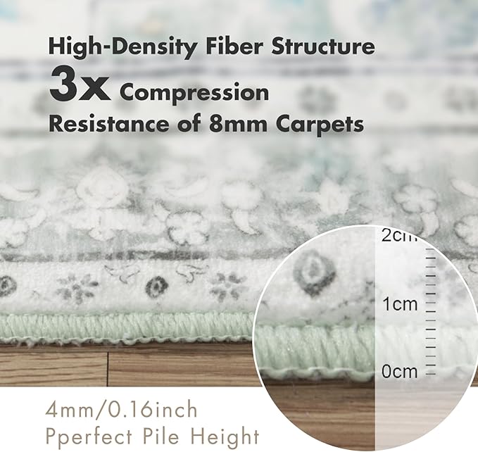 3x5 Soft Washable Area Rugs for Living Room and Bedroom, Non-Slip Stain Resistant Indoor Carpet, Cozy Floor Mat for Dining Room, Office,Stain Resistant Entryway Green Floral