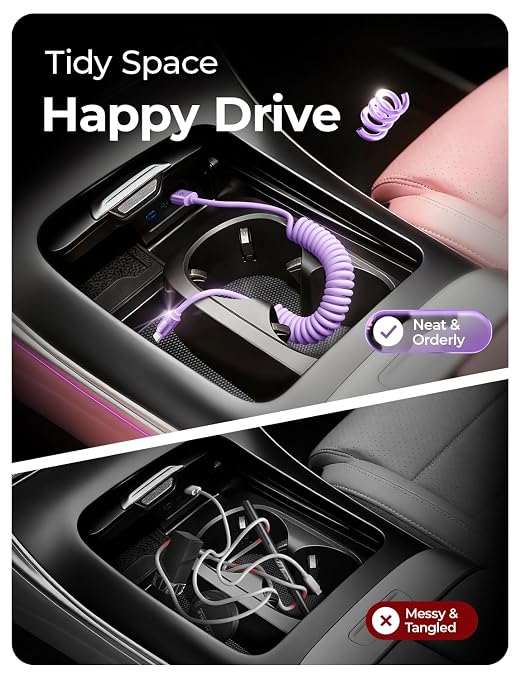 LISEN Chubby Cable Coiled Cable 2 Pack Car Play Cord | for Android Auto Short USB A to USB C Cable for iPhone 17/16/15 Samsung Galaxy S25/S24 A15/A14 Google Pixel 9/8 Blue 4FT