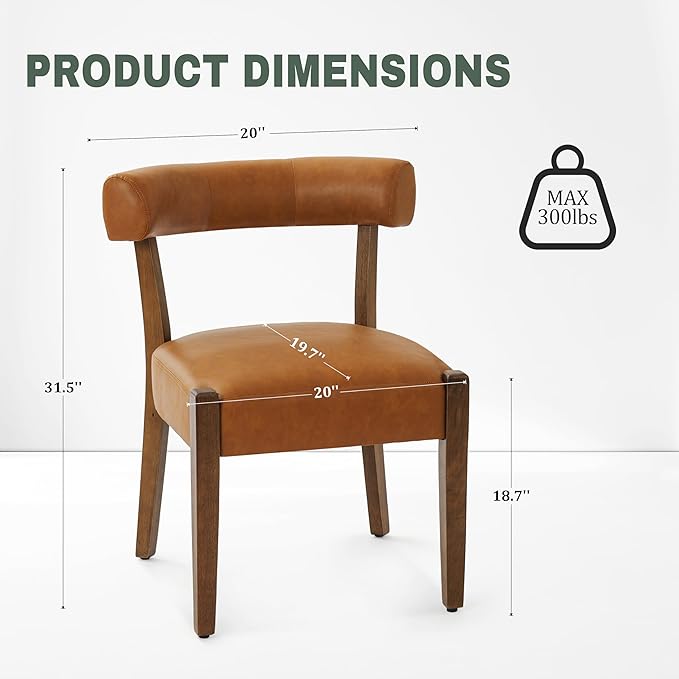 Faux Leather Dining Chairs Set of 4 Upholstered Kitchen & Dining Room Wooden Chairs Mid Century Modern Dining Chairs Low Back, Brown