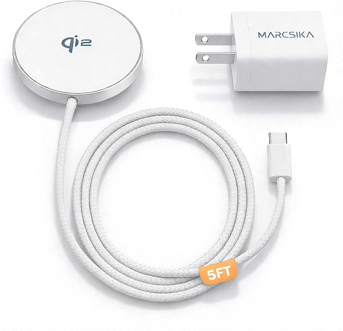 MagSafe-Compatible Qi2 Charger for iPhone 12-17 - 15W Fast Charging Pad with 20W USB-C Adapter &amp 5ft Braided Cable Included