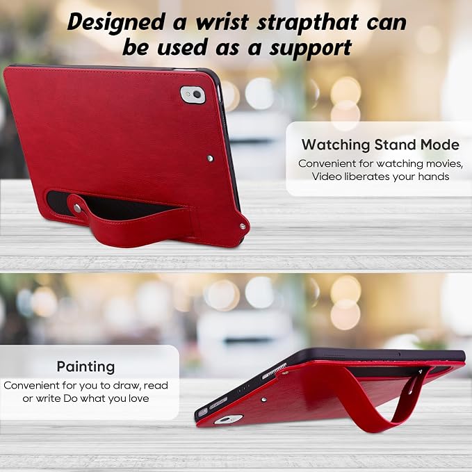 Slim Case for Apple iPad 10th Generation 10.9 Inch 2022 PU Leather Lightweight Hand Strap Stand Feature Drop Protection Back Cover for iPad 10th Gen 10.9 Black