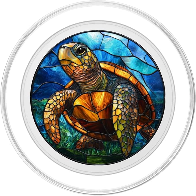 Stained Glass Aesthetic Mosaic Cute Ocean Sea Turtle PopSockets Adhesive PopGrip