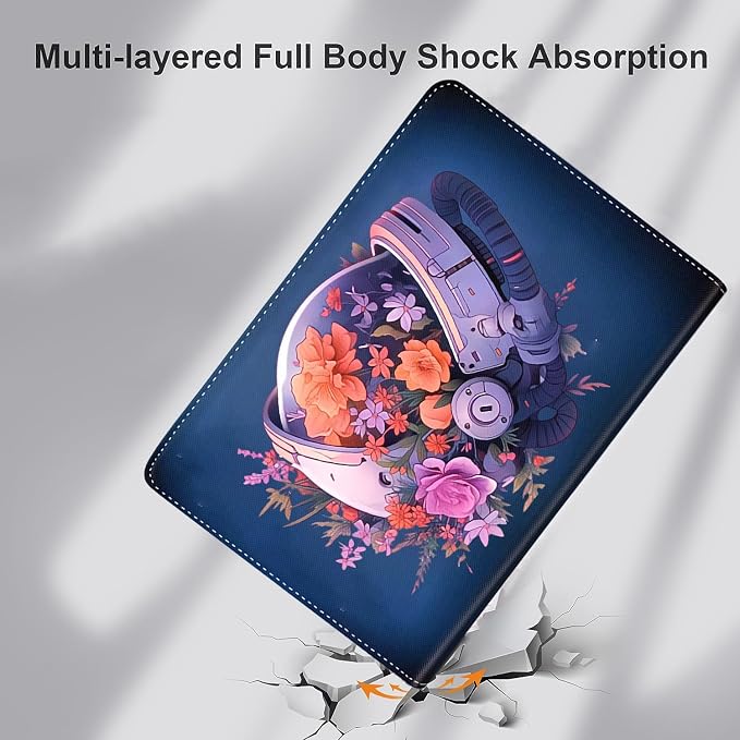 Vintage Floral Astronaut iPad 9th Gen Case - 10.2 Inch Standing Cover with Auto Sleep/Wake