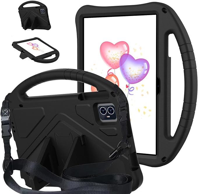 for Revvl Tab 2 Case 2025 Kids EVA Cover with Strap Handle Stand for Tmobile Revvl Tab 2 Case 10.1'' Black