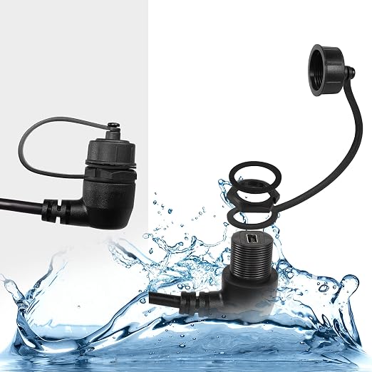 QIANRENON 90 Degree Angle Mini USB Panel Flush Waterproof Extension Cable Mini USB 5 Pin Right Angle Male to Female Panel Mount Cable Threaded to Dashboard or Panel28cm/11in (Down Bend)