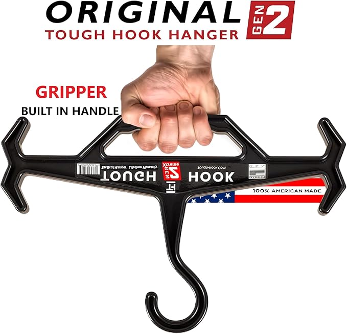 Tough Hook Original Heavy Duty Hangers – The Superhero of Hangers USA-Made, Anti-Slip ABS Resin Tactical Hanger for Police Gear, Scuba Gear & Dive BCD – DuraResin 200-lb Cap Wetsuit Hanger, 1 Red
