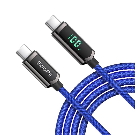 SOOPII USB C to USB C Cable [10FT2-Pack] 100W PD Fast Charging USB C Cable Nylon Braided Type-C Cable with LED Display for lPhone 15/15 Plus MacBook Pro Samsung Galaxy S22/S10 Pixel LG