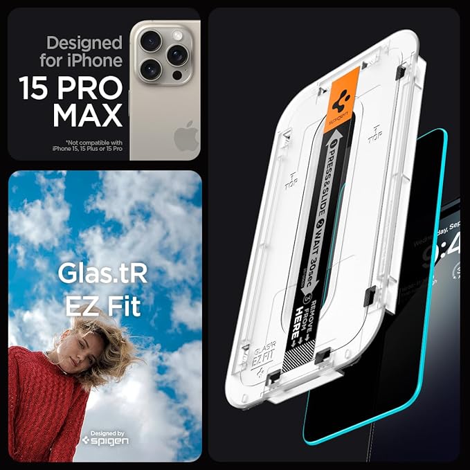 Spigen Tempered Glass Screen Protector [GlasTR EZ FIT - Privacy] Designed for iPhone 15 Pro [Case Friendly] - 2 Pack