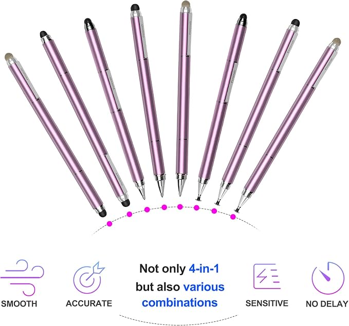 Penyeah Stylus 4-in-1 Stylus Pen for Touch Screen High Precision and Sensitivity DiscMesh2 Sized Rubber Tips Universal for iPhone/iPad/Android/Samsung/HP Tablets All Capacitive Touch Screens-Blue
