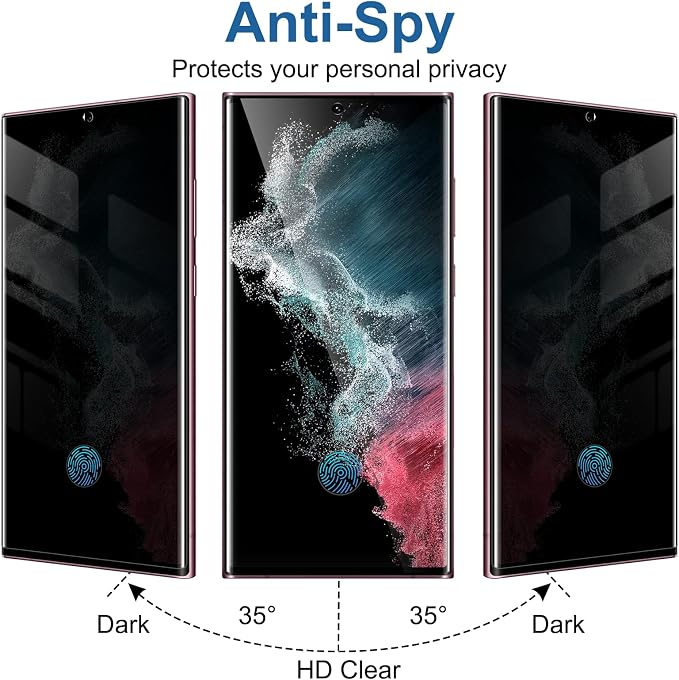 YWXTW [2 Pack] Privacy Screen Protector for Samsung Galaxy S22 Ultra 5G | Support Fingerprint Unlock Anti-Spy 9H Hardness Tempered Glass Film Anti-Scratch with Easy Install Frame Case Friendly