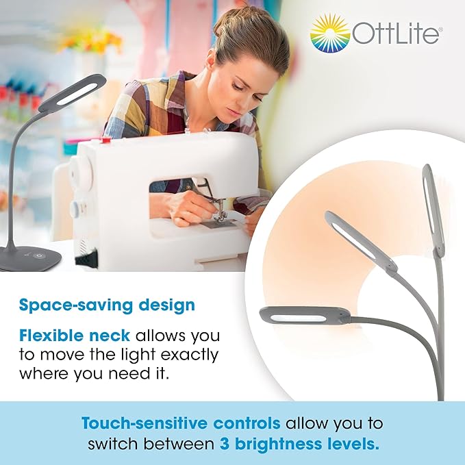 OttLite LED Soft Touch Desk Lamp - 3 Brightness Settings with Energy Efficient Natural Daylight LEDs - Adjustable Flexible Neck & Touch Controls for Tabletops, Home Office, Computer Desk, & Dorms