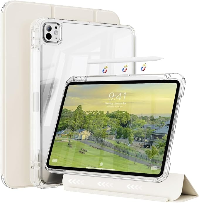 Case for iPad Air 13 Inch Case M4/M3/M2 (2026/2025/2024) Pro 12.9 Inch (6th/5th Gen 2022/2021) 2 in 1 Detachable Cover with Clear Hard Back Supports Touch ID Auto Wake/Sleep Black