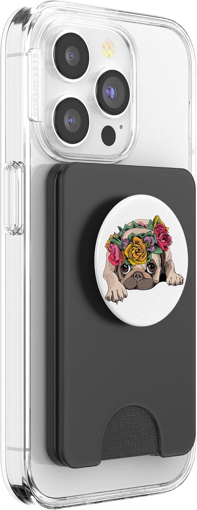 Cute Pug Pop Socket Flower Rose Floral Colorful On White PopSockets Adhesive PopGrip