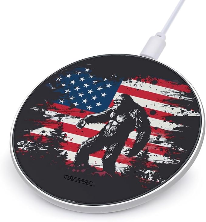 Bigfoot and American Flag Wireless Charger Portable Charging Pad | LightweightAll Smartphone