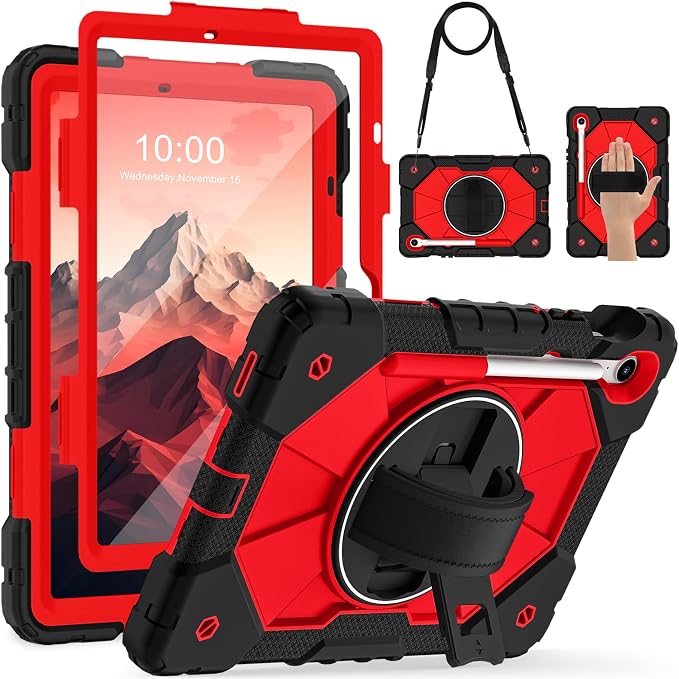 Case for Samsung Galaxy Tab S10 Lite/S10 FE/S9 FE /S9 Tablet Case 10.9/11 Inch with Rotate Stand &amp Hand Strap Screen Protector Pen Holder for Galaxy Tab S10 FE Cases Black