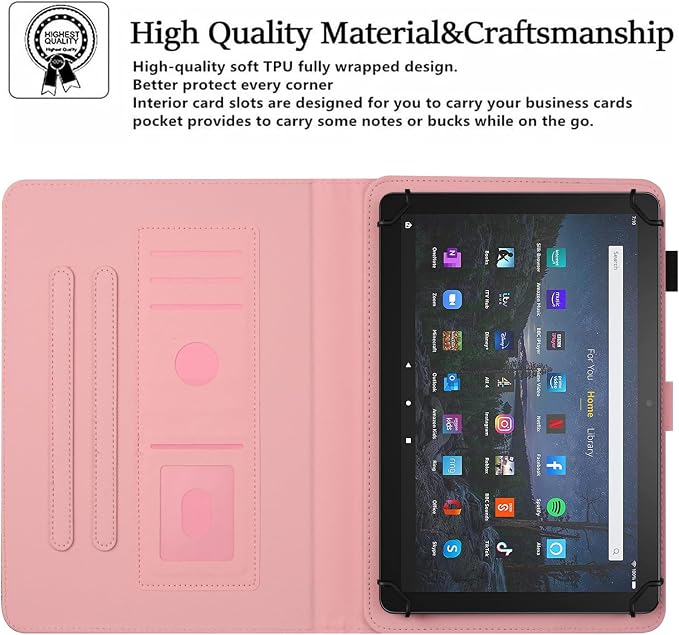 Universal Case for 10 Inch Tablet Multi-Angle Viewing Stand Case for 9.5-10.5 Inch Tablet Premium PU Leather Folding Stand Cover with Pen Holder &amp Multiple Angles Stand - Beach