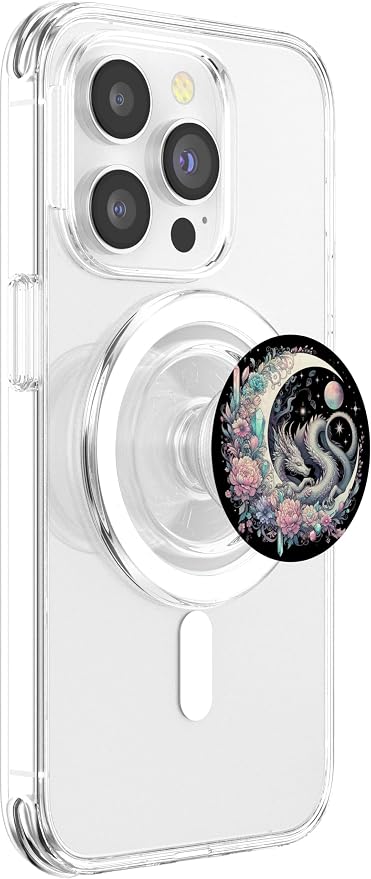 Pastel Goth Celestial Crystal Dragon On Crescent Moon Galaxy PopSockets PopGrip for MagSafe